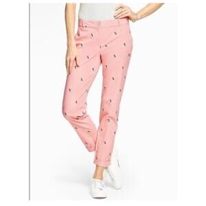 Talbots The Weekend Chino Pink Blush Boston Terrier Embroidered Trouser Pant 8